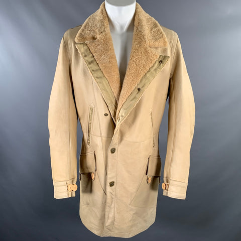 CORPO NOVE Size 42 Camel Leather Overcoat Coat