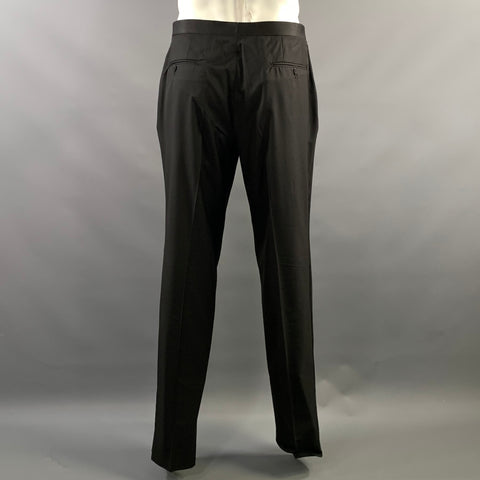 ISAIA Chest Size 46 Black Red Wool Peak Lapel 38 36 Tuxedo