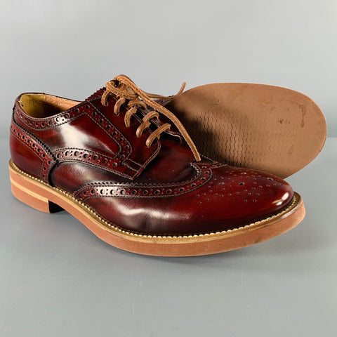 DOUCAL'S Size 8.5 Burgundy Perforated Leather Wingtip Lace-Up Shoes