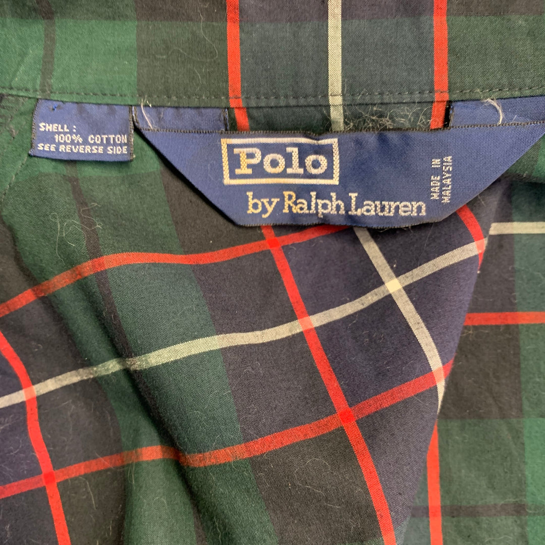 POLO by RALPH LAUREN Size M Green Navy Red Plaid Cotton Zip Up Harrington Jacket