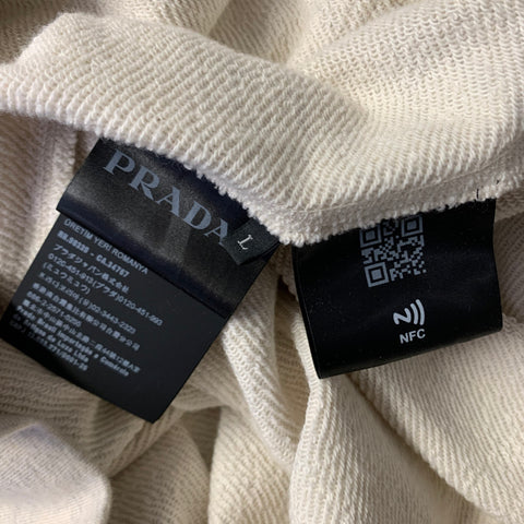 PRADA Size L Beige Logo Cotton Hooded Sweatshirt