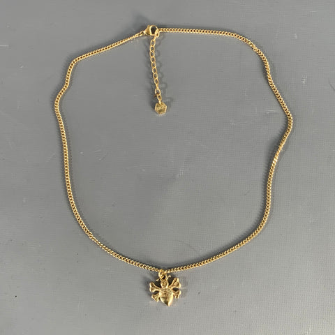 CHRISTIAN DIOR x STUSSY Gold Tone Skull Bee Pendant Necklace