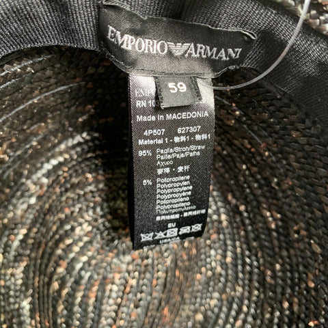 EMPORIO ARMANI Size 59 Black Brown Woven Straw Hats