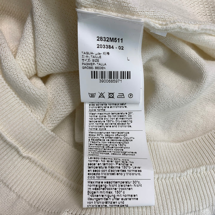 MANUEL RITZ Size L Cream Textured Knit Cotton Crew Neck Pullover