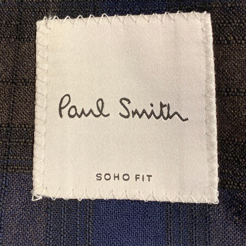 Costume croisé en laine à revers crantés PAUL SMITH, taille 38, motif écossais bleu marine et marron