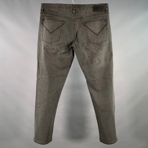 JOHN VARVATOS * U.S.A. Size 34 Grey Charcoal Distressed Cotton Blend Jeans