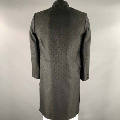 CUSTOM MADE Size 42 Black Paisely Jacquard Nehru Collar Coat