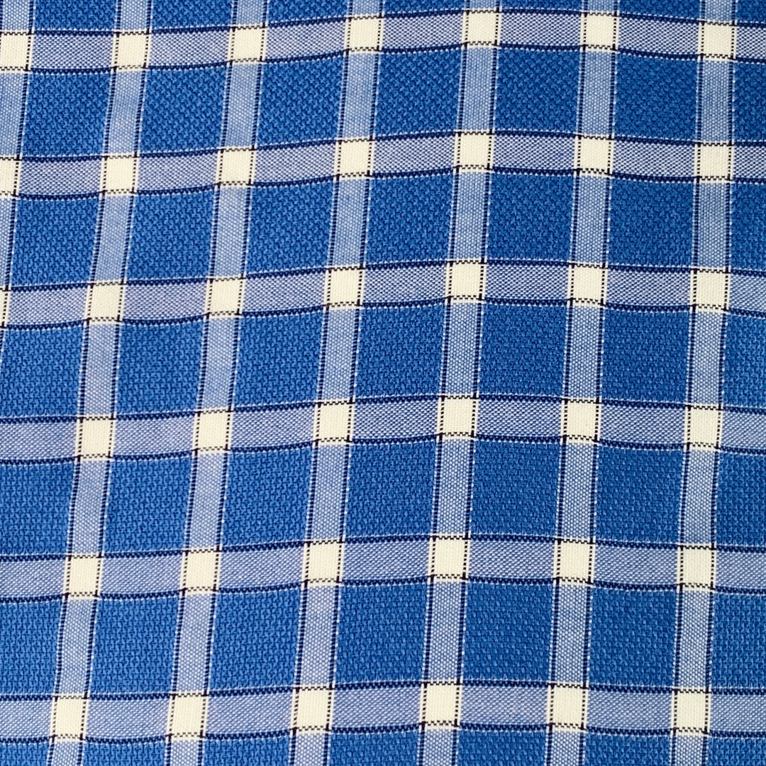 JARED LANG Size M Blue White Checkered Cotton Spread Collar Long Sleeve Shirt
