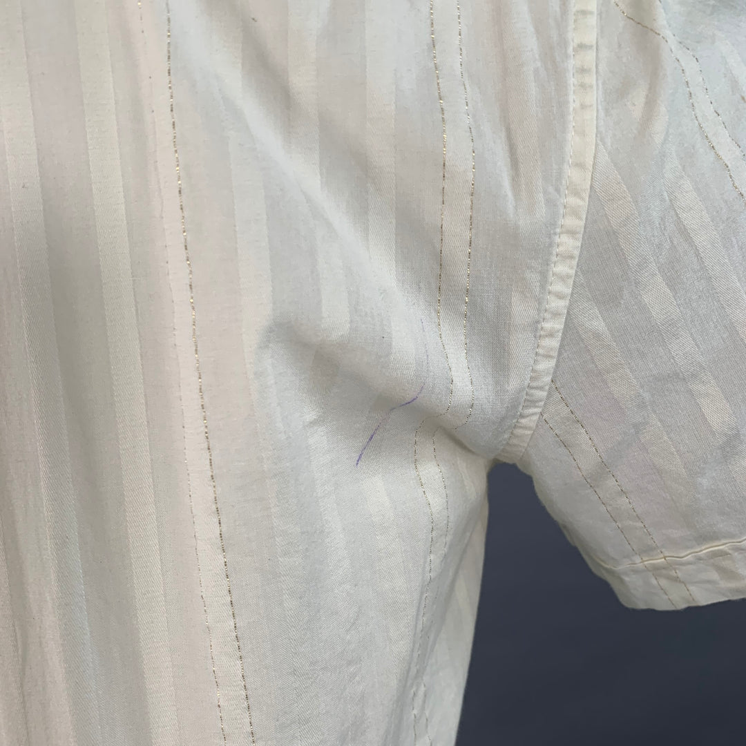 MR TURK Size S Ivory Metallic Gold Stripe Cotton Button Down Short Sleeve Shirt