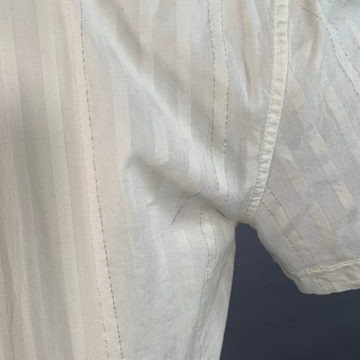 MR TURK Size S Ivory Metallic Gold Stripe Cotton Button Down Short Sleeve Shirt