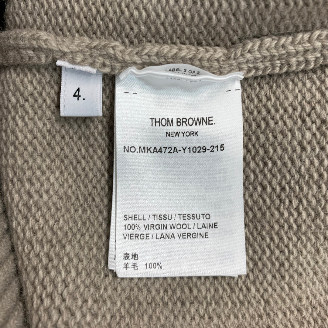 THOM BROWNE Size XL Oatmeal White Stripe Wool Knit Crew-Neck Sweater