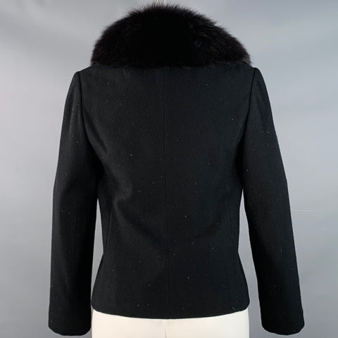 REGENCY CASHMERE Vintage Size 8 Black Wool Fur Collar Jacket