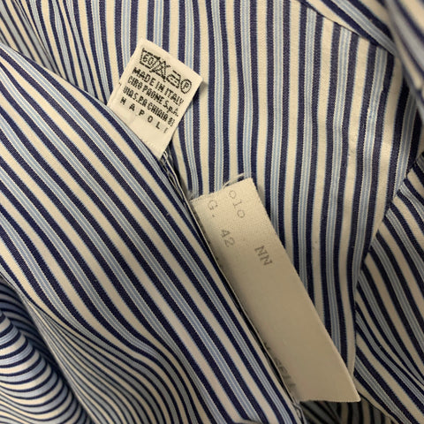 KITON Size 42 Blue White Stripe Cotton Button Up Long Sleeve Shirt