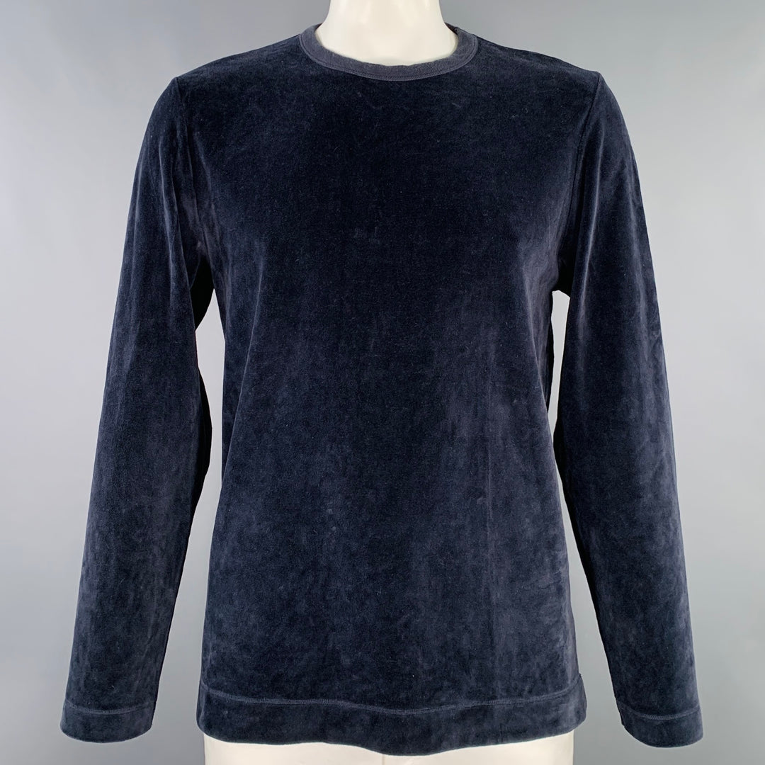 OUR LEGACY Size 42 Navy Velour Cotton Blend Crew Neck Pullover