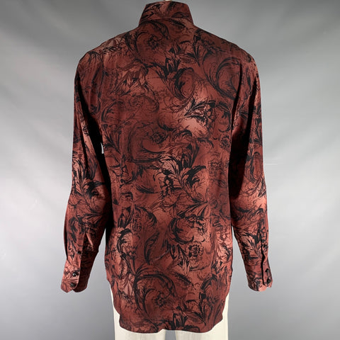 BILLIONAIRE COUTURE Size XL Brown Black Print Silk Button Up Long Sleeve Shirt