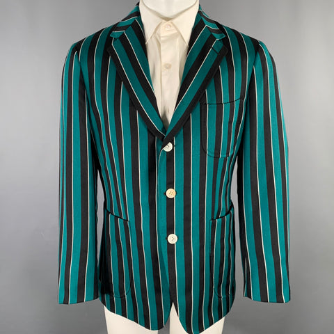 F.E. CASTLEBERRY Size 38 Green Navy Stripe Wool Blend Sport Coat