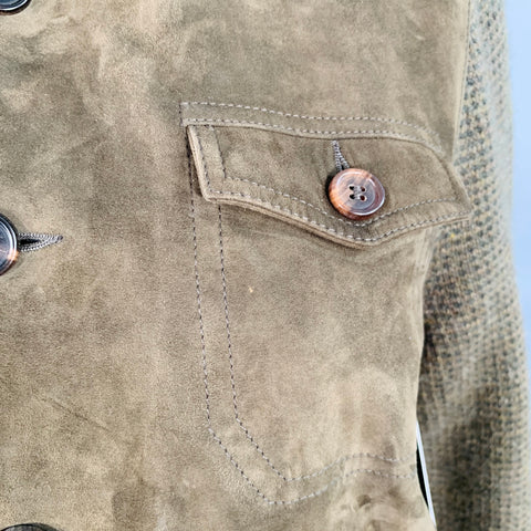 RALPH LAUREN COLLECTION Size M Green Olive Suede Cashmere Blend Mixed Materials Jacket