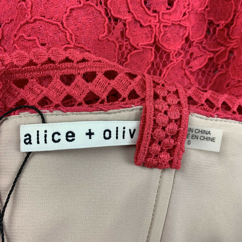 ALICE + OLIVIA Size 0 Raspberry Cotton Nylon Lace A-Line Dress
