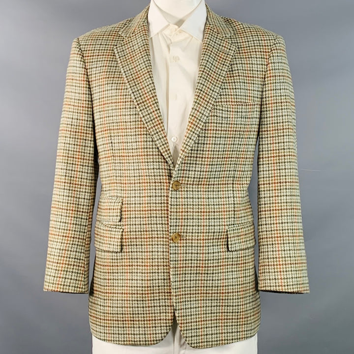 SOUTHWICK Size 42 Regular Beige Green Orange Glenplaid Wool Sport Coat