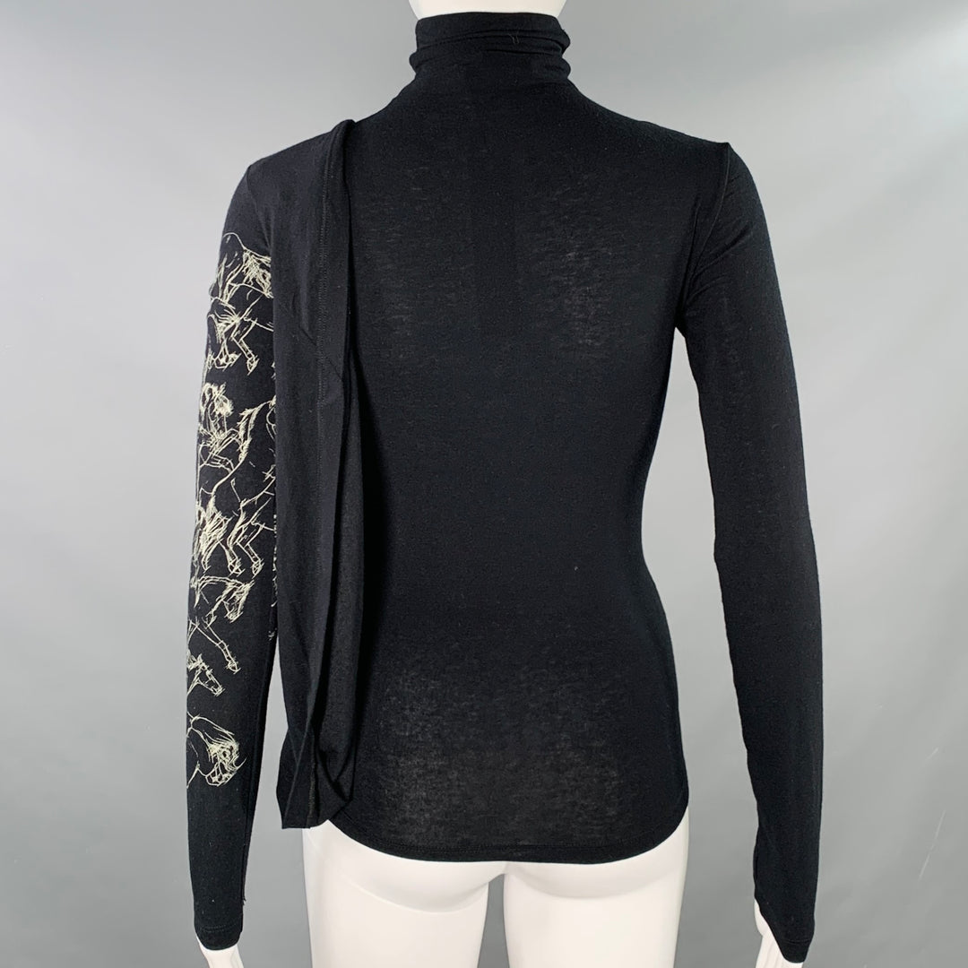 ISABEL DE PEDRO Size 4 Black White Viscose Blend Horses Asymmetrical Pullover