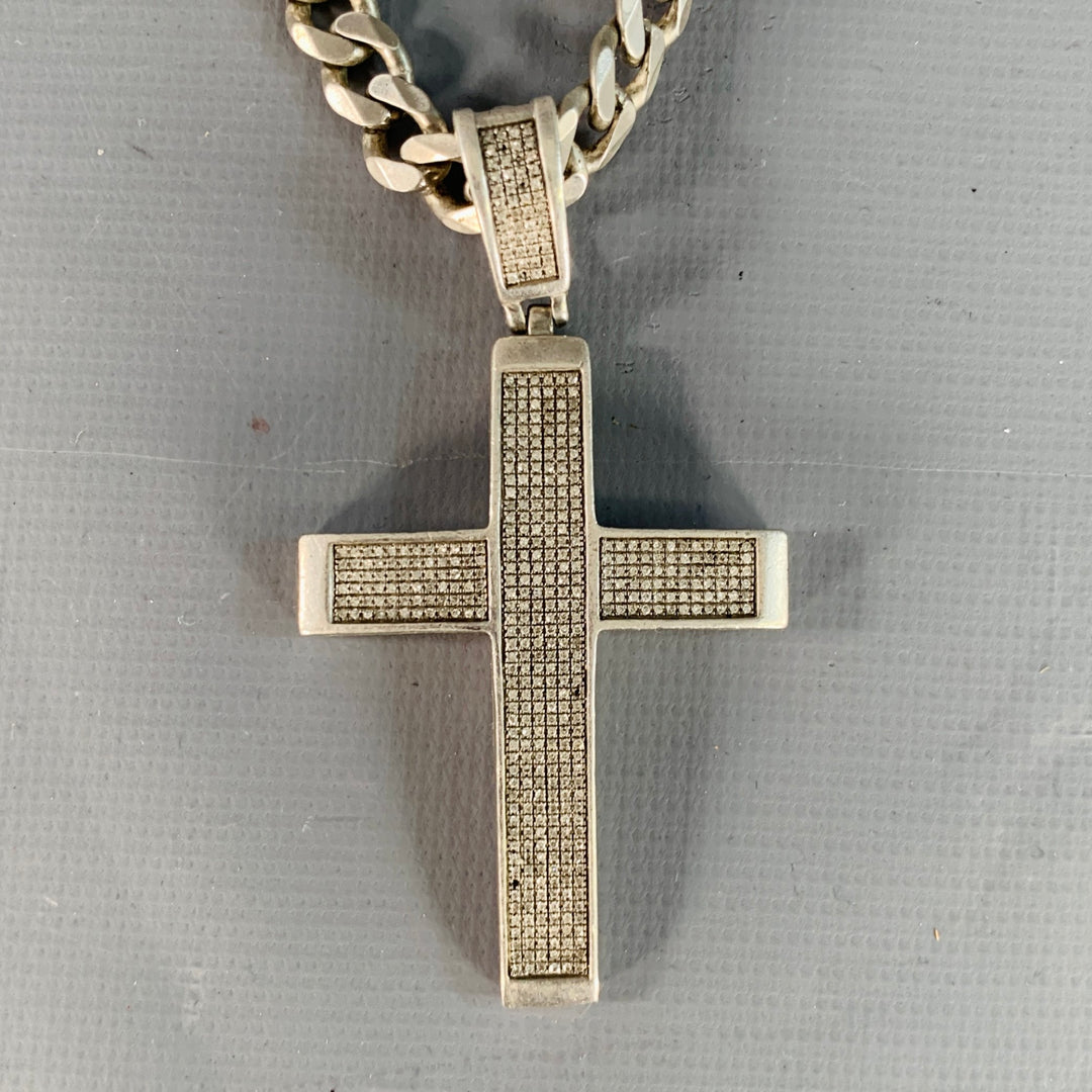 VINTAGE Sterling Silver Chain Rhinestone Cross Pendant Necklace