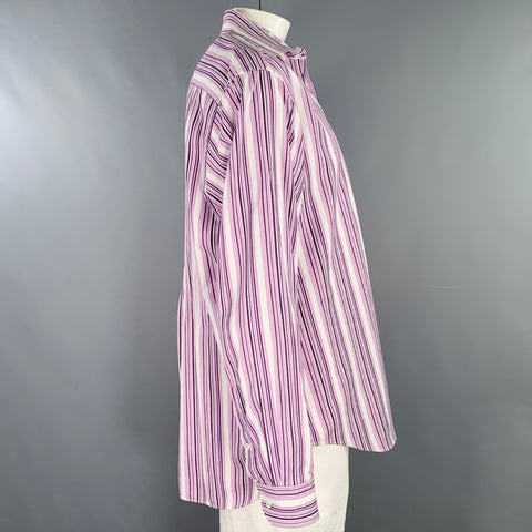 BUGATCHI UOMO Size XXL Purple White Stripe Cotton Long Sleeve Shirt