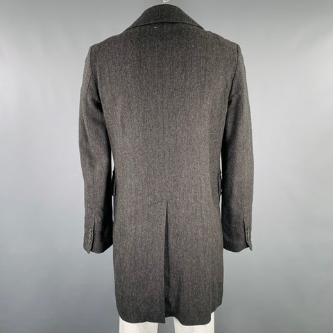 MARNI Size 42 Black Grey Herringbone Wool Double Breasted Coat