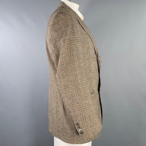 O'CONNELL'S Size 42 Long Brown Cream Glenplaid Cashmere Sport Coat