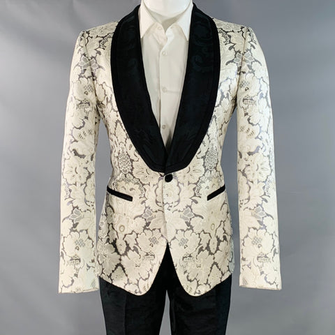 DOLCE & GABBANA MARTINI Size 38 Black Beige Jacquard Polyester Blend Shawl Lapel Suit