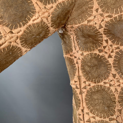 MILA SCHON Size 6 Beige Tan Polyester Circles Beaded Coat