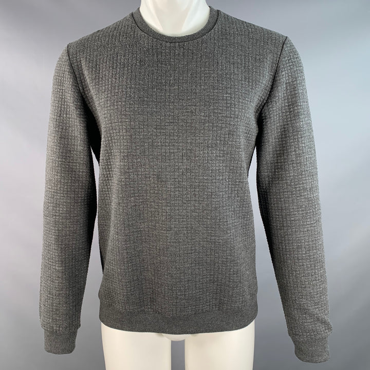REISS Size M Green Charcoal Quilted Polyester Blend Crew-Neck Pullover