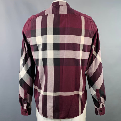 BURBERRY BRIT Size XL Purple Black White Plaid Cotton Long Sleeve Shirt