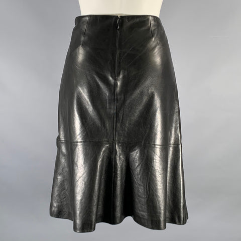 CHANEL Size 6 Black Leather Trumpet Below Knee Skirt