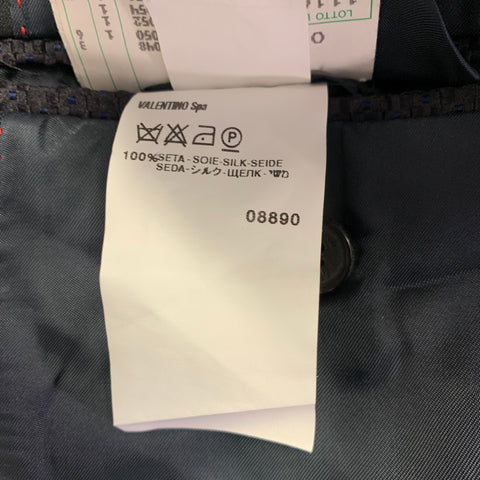 VALENTINO Size 40 Black Navy Textured Silk Peak Lapel Tuxedo Jacket