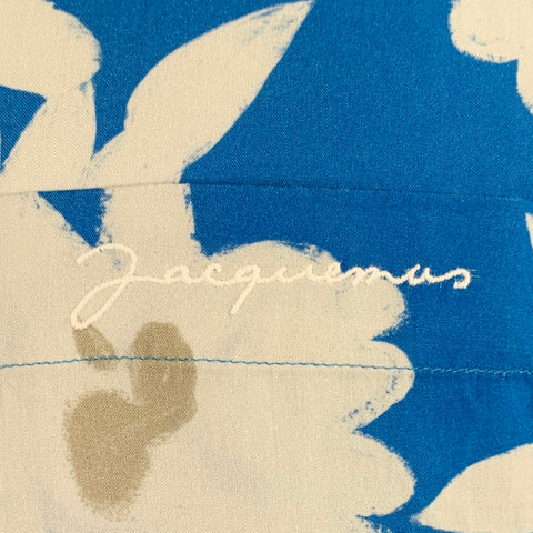 JACQUEMUS Size 38 Blue White Floral Viscose One pocket Short Sleeve Shirt