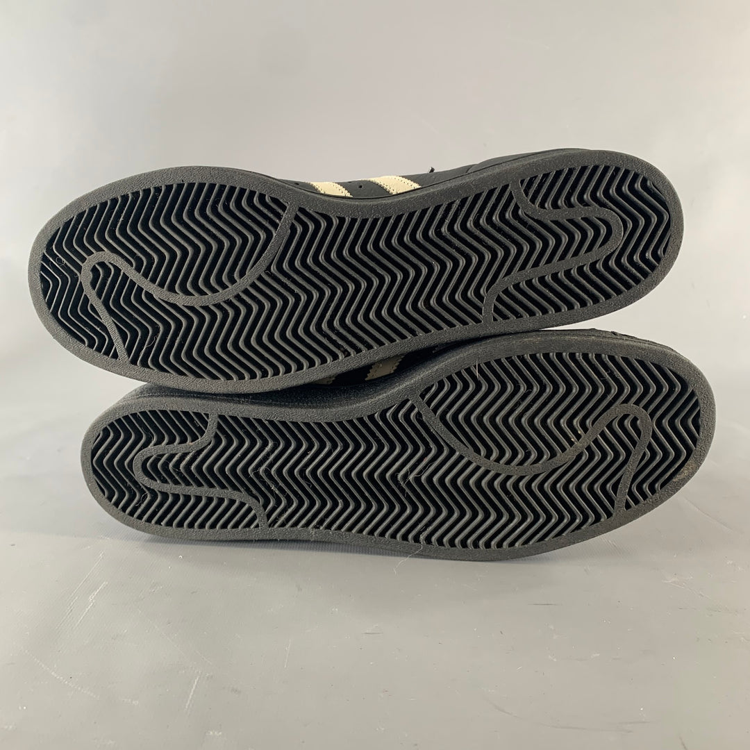 ADIDAS Size 9.5 Black White Leather Lace Sneakers