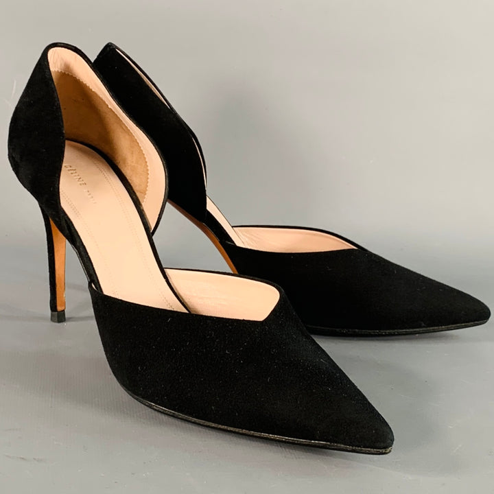 CELINE Size 8.5 Black Suede Pointed Toe D'Orsay Stiletto Pumps
