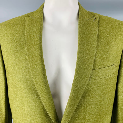 ETRO Talla 44 Abrigo deportivo con solapa de pico en mezcla de lana verde jaspeado