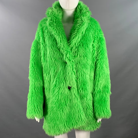 MSGM Size S Green Modacrylic Blend Textured Faux Fur Notch Lapel Coat