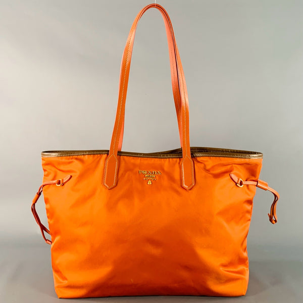 PRADA Orange Gold Saffiano Nylon Leather Trim Tote Handbag – Sui