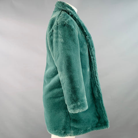 CLOT APPAREL Size S Green Faux Fur Notch Lapel Open Front Coat