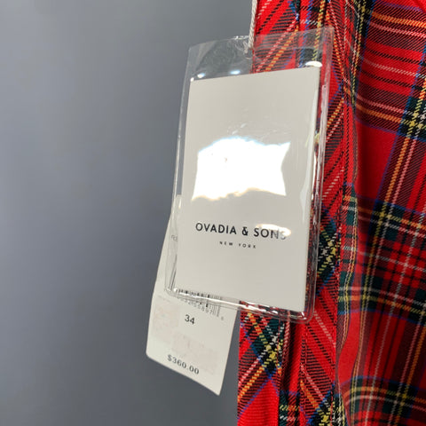 OVADIA & SONS Size 34 Sideline Red Multi Color Plaid Wool Straight Zip Fly Dress Pants