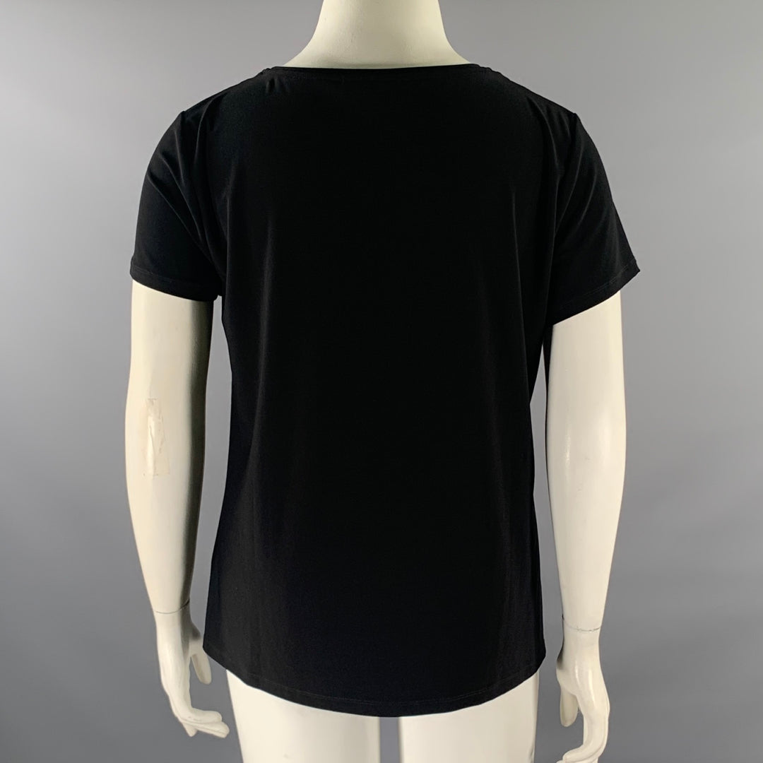 DKNY Size XL Black Polyester Blend Beaded Scoop Neck Casual Top