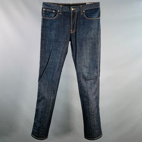 NUDIE JEANS Size 34 Slim Jim Indigo Contrast Stitch Cotton Straight Slim Zip Fly Jeans