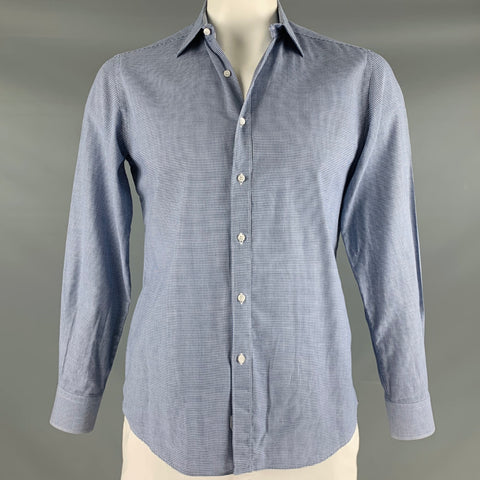 FABIO INGHIRAMI Size L Blue White Houndstooth Cotton Long Sleeve Shirt
