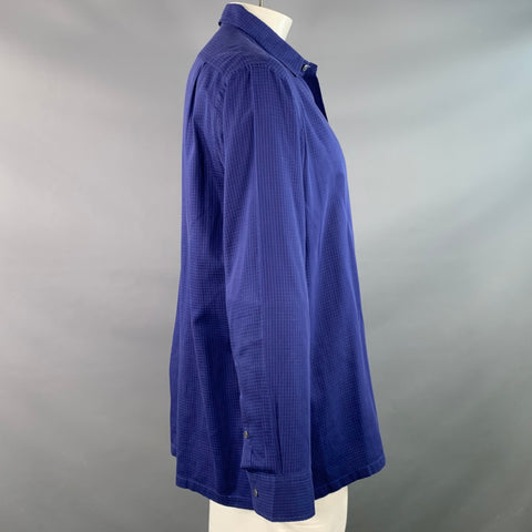 RALPH LAUREN Size XL Navy Blue Checkered Cotton One Pocket Long Sleeve Shirt