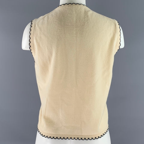 CHANEL Size M Cream Black Cashmere Blend Cropped Sweater Top