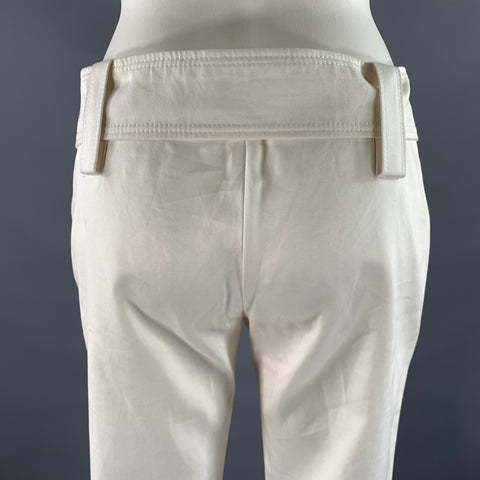 GUCCI Size 6 White Gold Cotton Flared Belted Pants