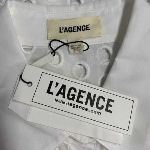 L'AGENCE Size XS White Cotton Eyelet Button Up Shirt