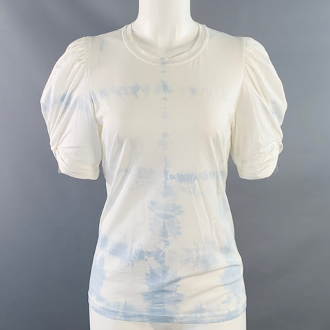 A.L.C. Size XS White Blue Jersey Tie Dye Ruched Crew Neck Casual Top